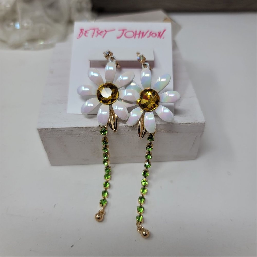 Betsey Johnson Enameled & Rhinestone Pierced Earrings Goldtone